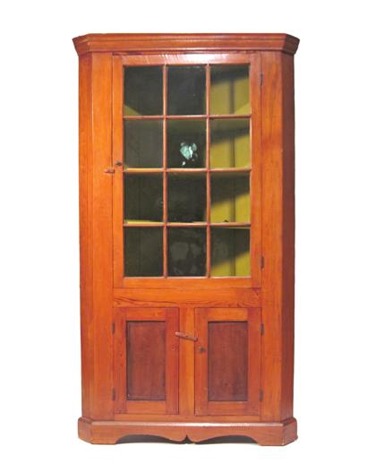 Appraisal: Stained pine corner cupboard th century