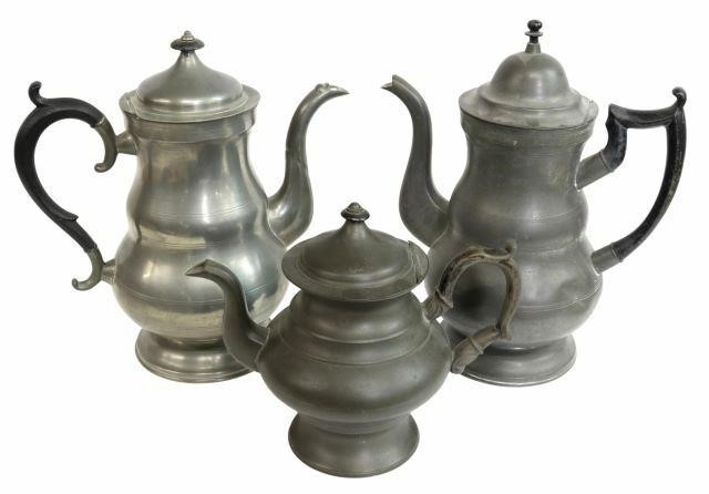 Appraisal: lot of American pewter coffee pots and teapot Boardman Hart