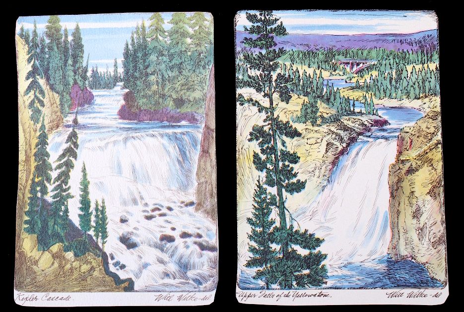 Appraisal: Yellowstone Waterfall Sketch Prints c 's Included in this lot