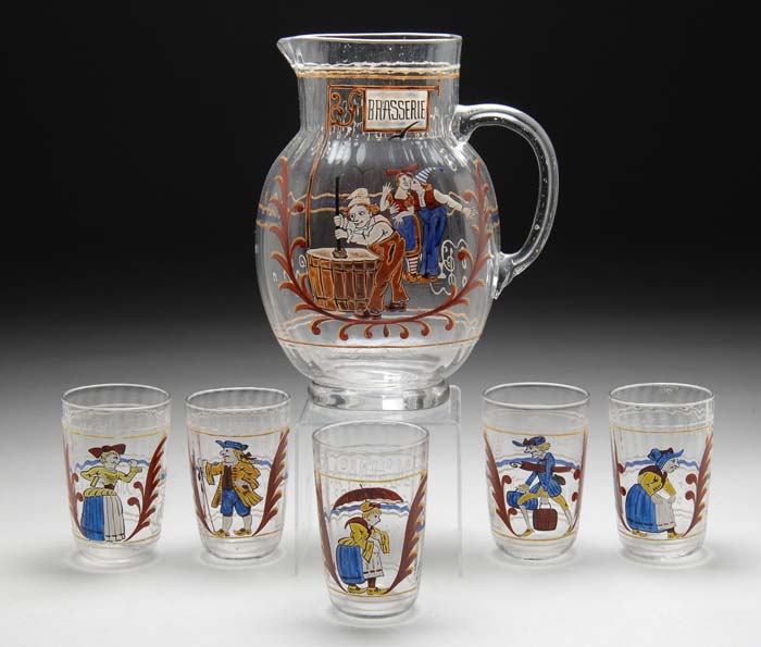 Appraisal: GALLE ENAMELED WATER SET Nice water set consisting of a