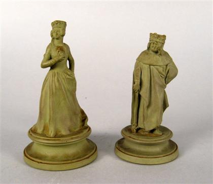 Appraisal: Two Wedgwood green jasperware chess pieces english mid th century