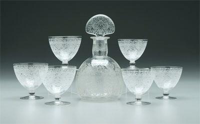 Appraisal: pieces Baccarat glass decanter with acid etched scroll and floral