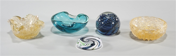 Appraisal: Group of five art glass articles including two signed paperweights