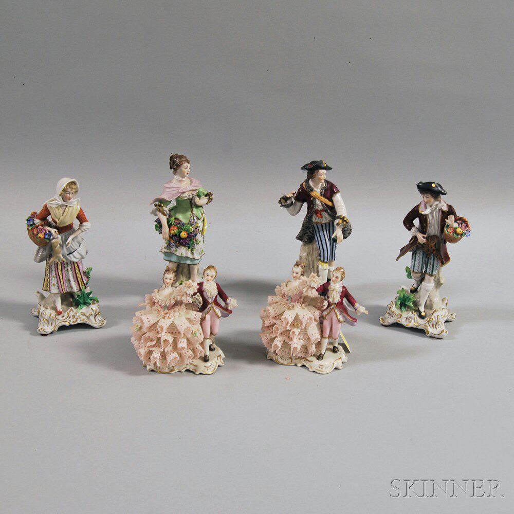 Appraisal: Six Continental Porcelain Figures th century including a pair of