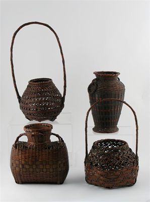 Appraisal: Four Japanese bamboo Ikebana baskets three signed early th century