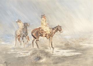 Appraisal: CHARLES M RUSSELL - The Storm circa - watercolor on