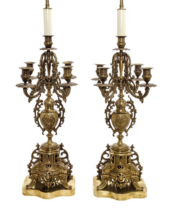 Appraisal: Sale Lot A Pair of Neoclassical Gilt Bronze Five-Light Candelabra