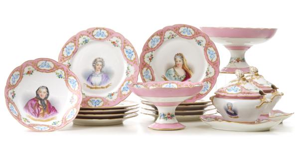 Appraisal: A SEVRES LOUIS-PHILIPPE MARK PORCELAIN TABLE SERVICEThe pink ground service