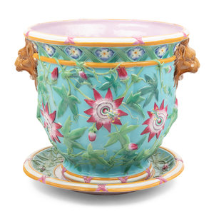 Appraisal: A Large Majolica Jardini re with Underplate Attributed to Minton