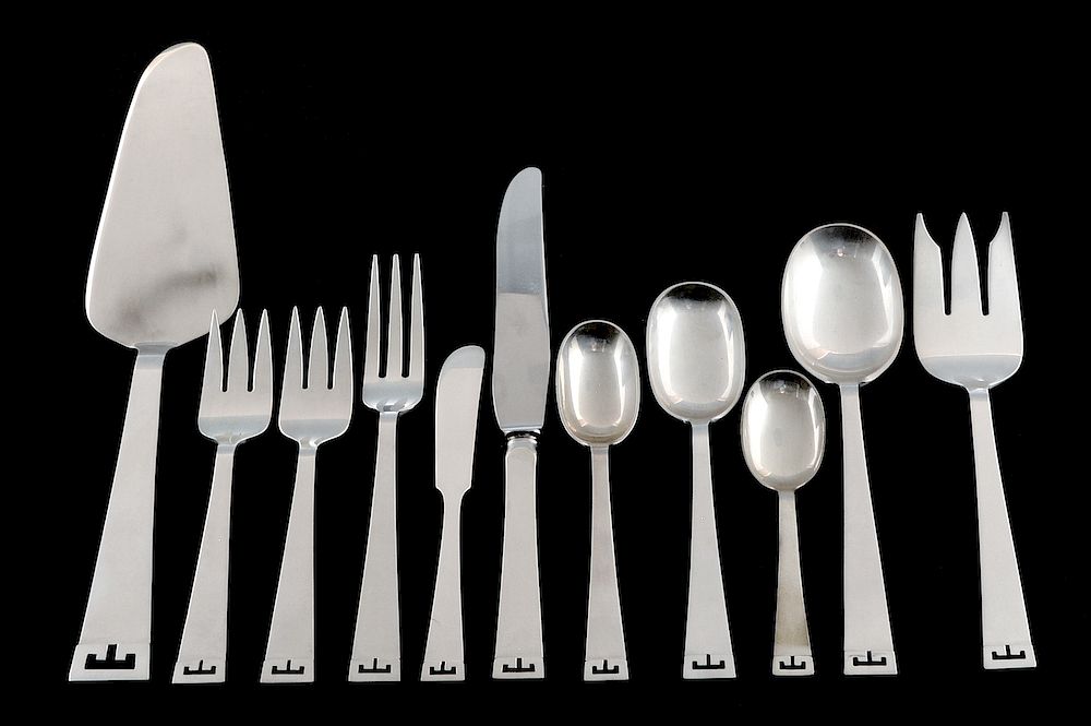 Appraisal: Allan Adler sterling silver flatware service Chinese Key pattern Allan