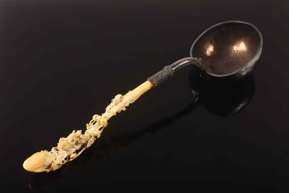 Appraisal: JAPANESE IVORY AND SILVER LADLE - Very Fine Quality th