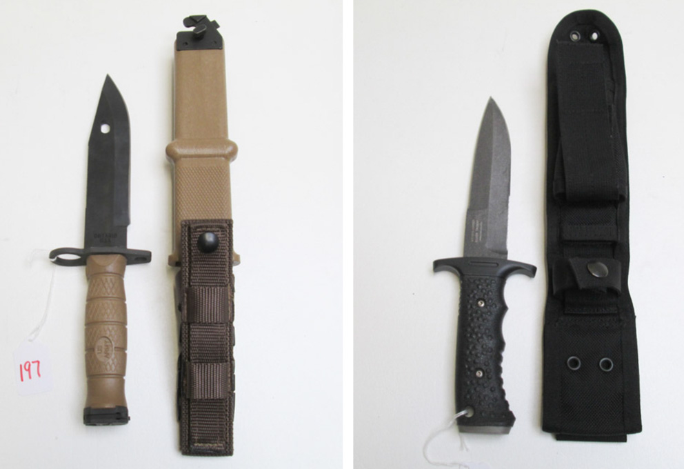 Appraisal: TWO COLLECTIBLE KNIVES Gerber Watson-Harsey silver Trident with soft rubber