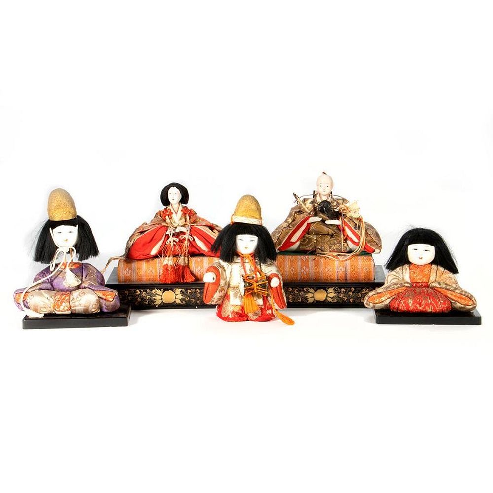 Appraisal: Vintage Porcelain Japanese Dolls Five Porcelain Japanese dolls with embroidered