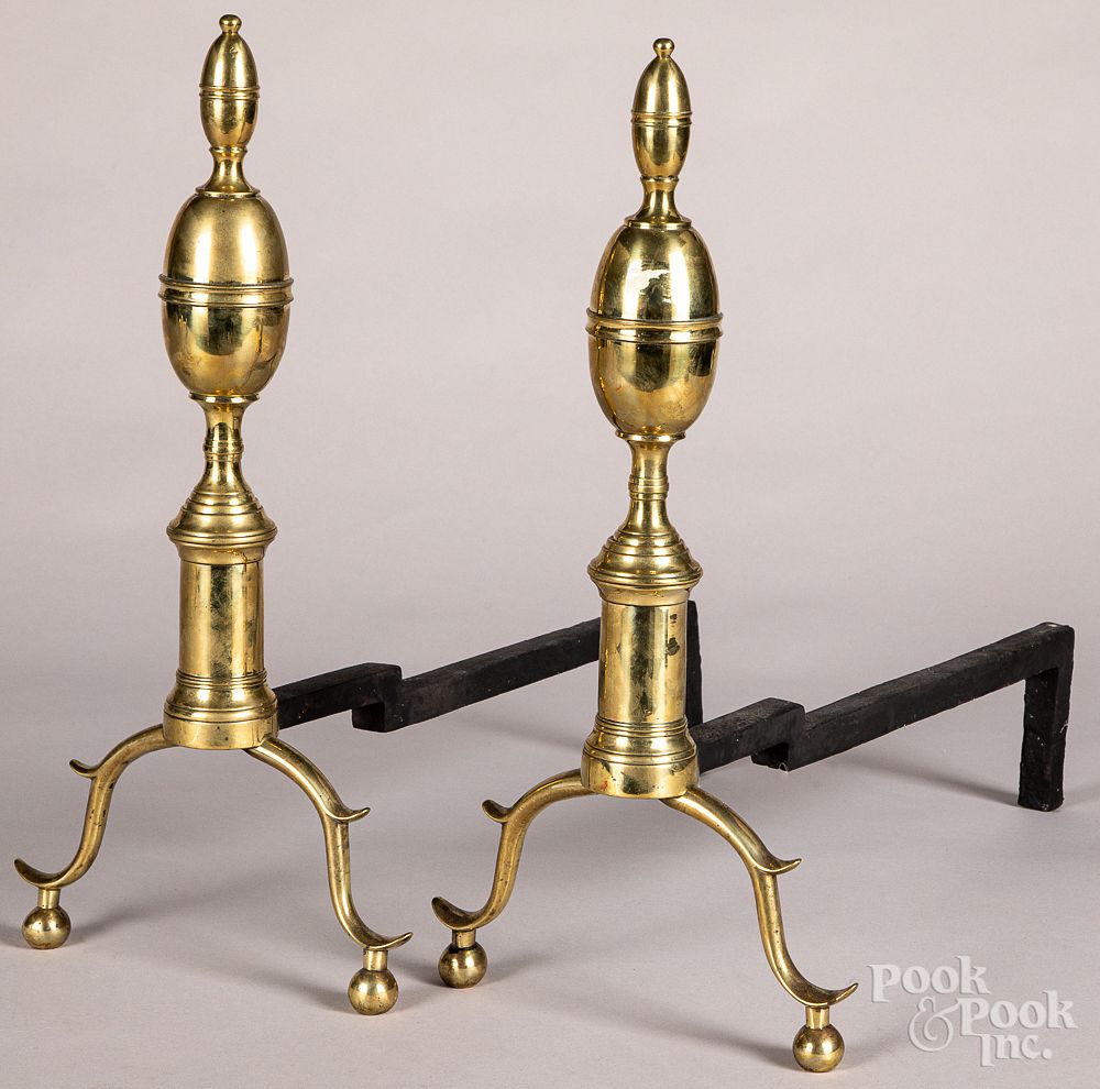 Appraisal: Pair of Federal brass lemon top andirons Pair of Federal