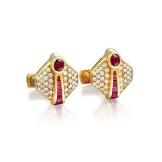 Appraisal: A Pair of Ruby and Diamond Cufflinks Crafted out of