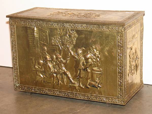 Appraisal: An English brass mounted fire box th century height in