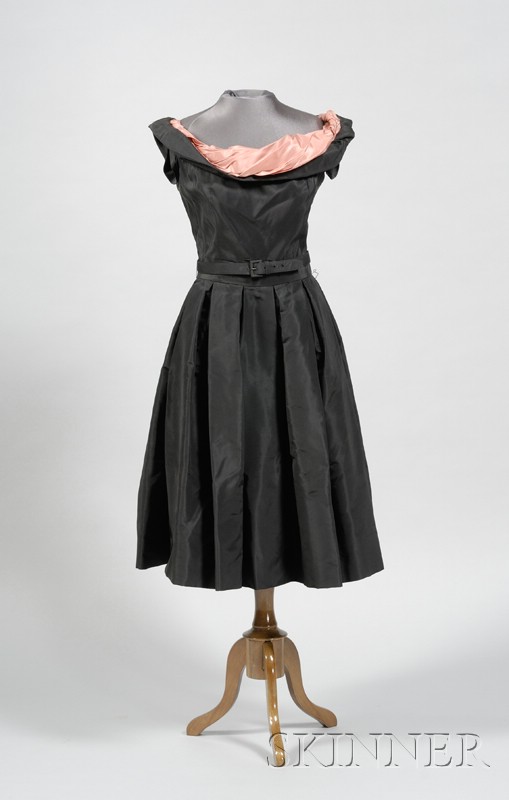 Appraisal: Christian Dior Black Dress salmon cloth neck accent belted waist