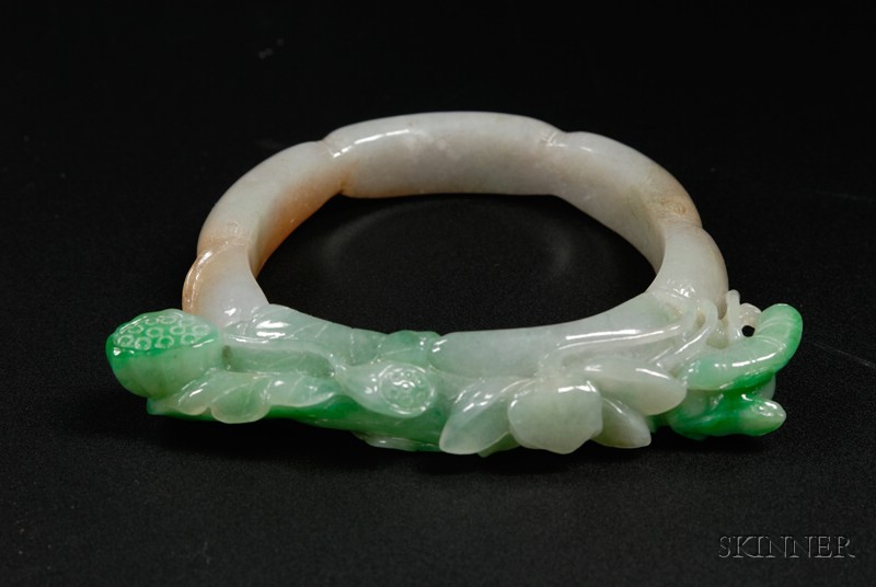 Appraisal: Jade Bracelet lavender-gray with an area of brilliant green carved