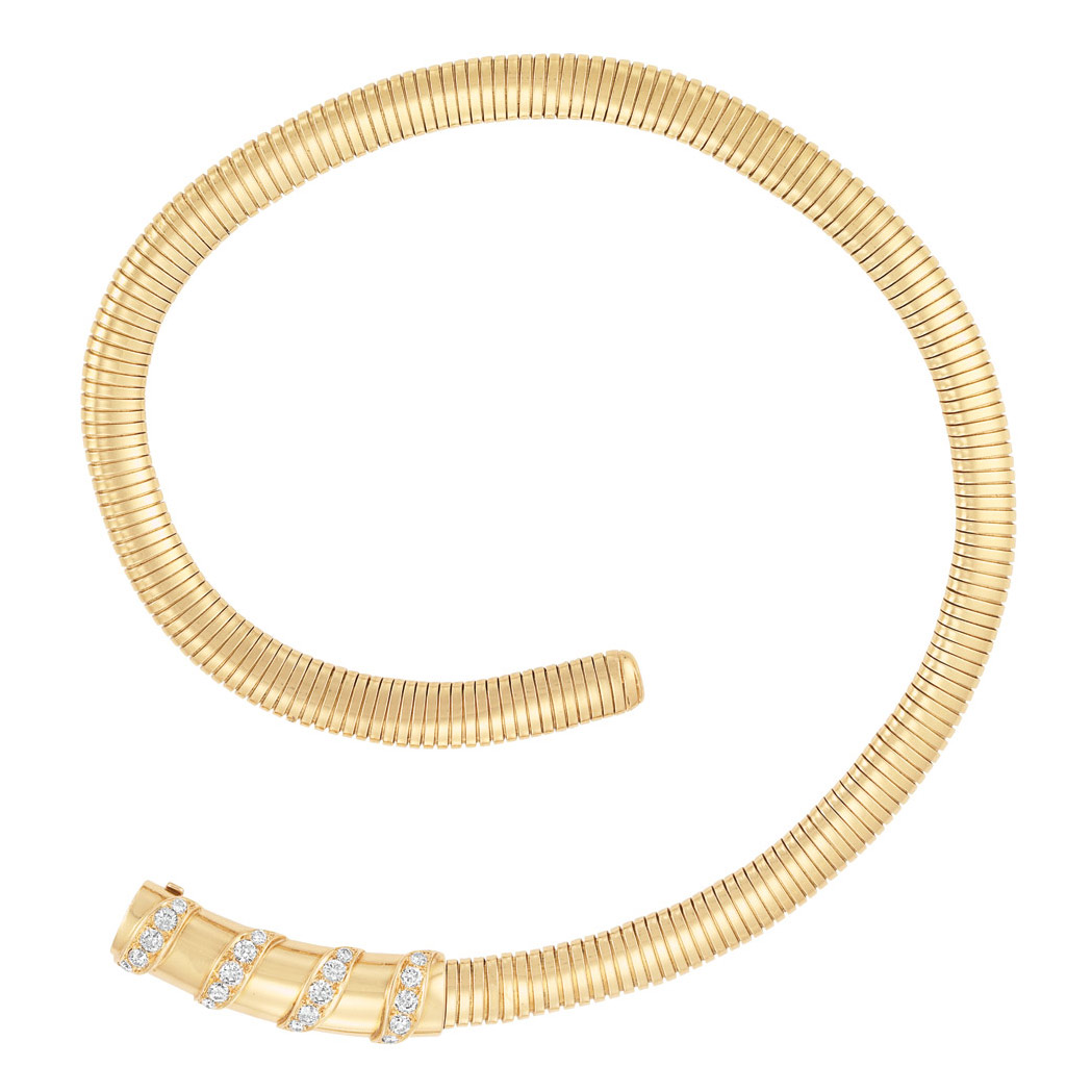 Appraisal: Gold and Diamond Slide Snake Chain Necklace Van Cleef Arpels