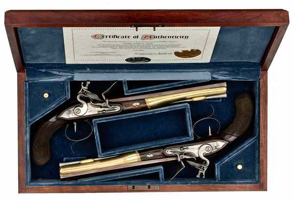 Appraisal: Reproduction Hamilton Burr Cased Pair of Wogdon Barton Flintlock Pistols