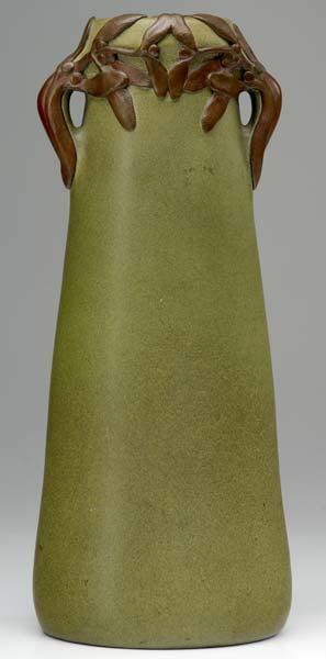 Appraisal: VAN BRIGGLE Exceptional early and tall two-handled tapering vase with