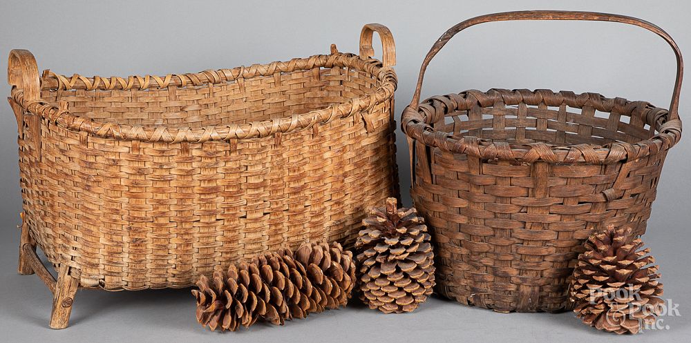 Appraisal: Two split oak baskets Two split oak baskets h w