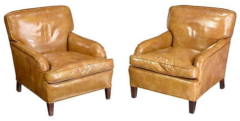 Appraisal: Pair Leather Upholstered Club Chairs th century each with mustard