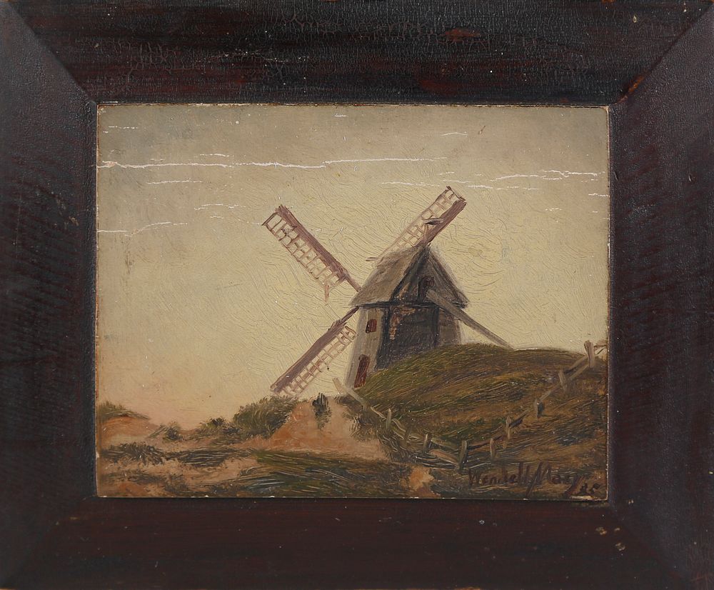 Appraisal: Wendell Macy Oil on Door Panel Old Mill - Nantucket