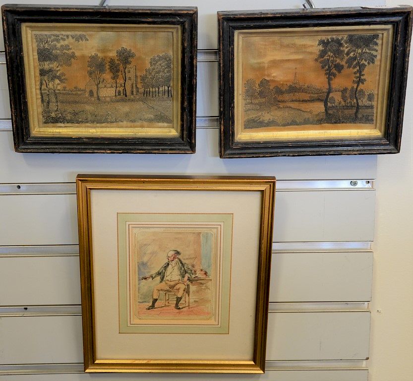 Appraisal: Three framed pieces to include pair of silk needlepoint landscapes