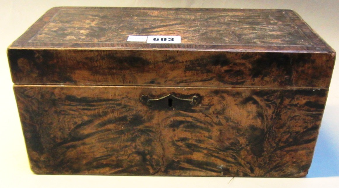 Appraisal: A George III mulberry wood rectangular box cm wide a