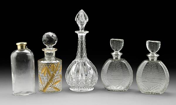 Appraisal: An assembled group of five decanters Comprising pair of squat