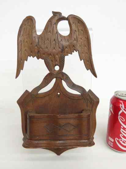 Appraisal: th c Penna carved wooden eagle wall box '' Ht