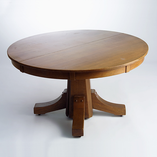 Appraisal: STICKLEY BROTHERS Split pedestal dining table with four leaves a