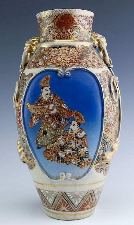 Appraisal: Old Japanese Figural Decorated Satsuma Enamel Vase Japanese Satsuma vase