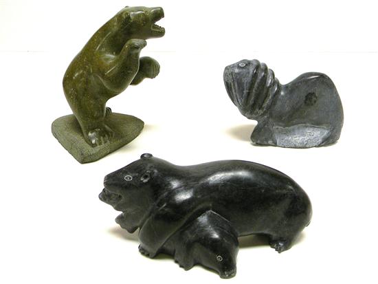 Appraisal: Three ''Eskimo Art Canada'' carved stone animals including walrus indistinctly