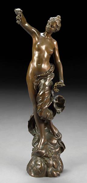 Appraisal: A patinated bronze figure of a maiden L'Age d'Or cast