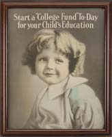 Appraisal: FRAMED COLLEGE FUND POSTER Poster shows a half portrait of