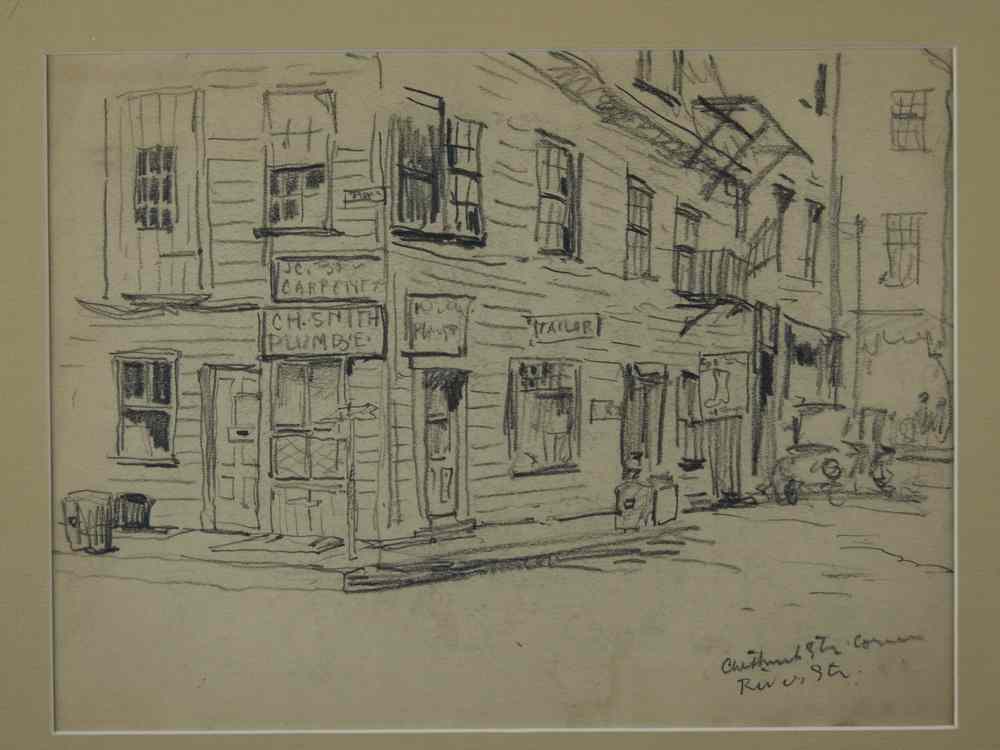 Appraisal: GRAPHITE DRAWING- Christ Church street corner at River Station by