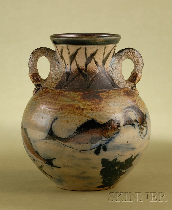 Appraisal: Martin Brothers Glazed Stoneware Fish Vase dated April with flared