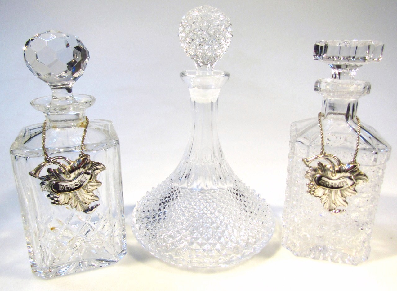 Appraisal: A thC cut glass ship's decanter partially hob-nail cut with