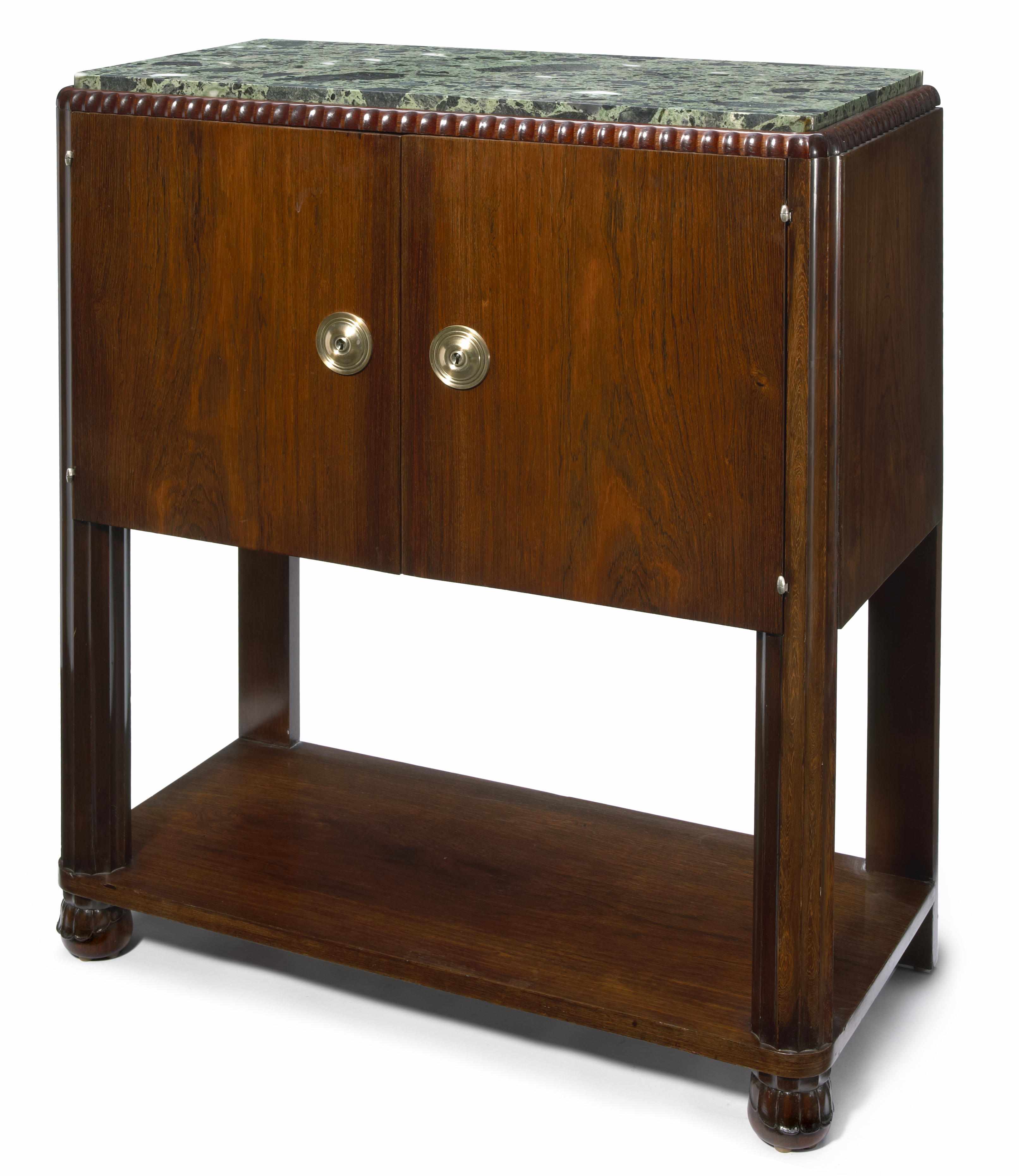 Appraisal: A Jules Leleu Brazilian rosewood and marble bar circa en