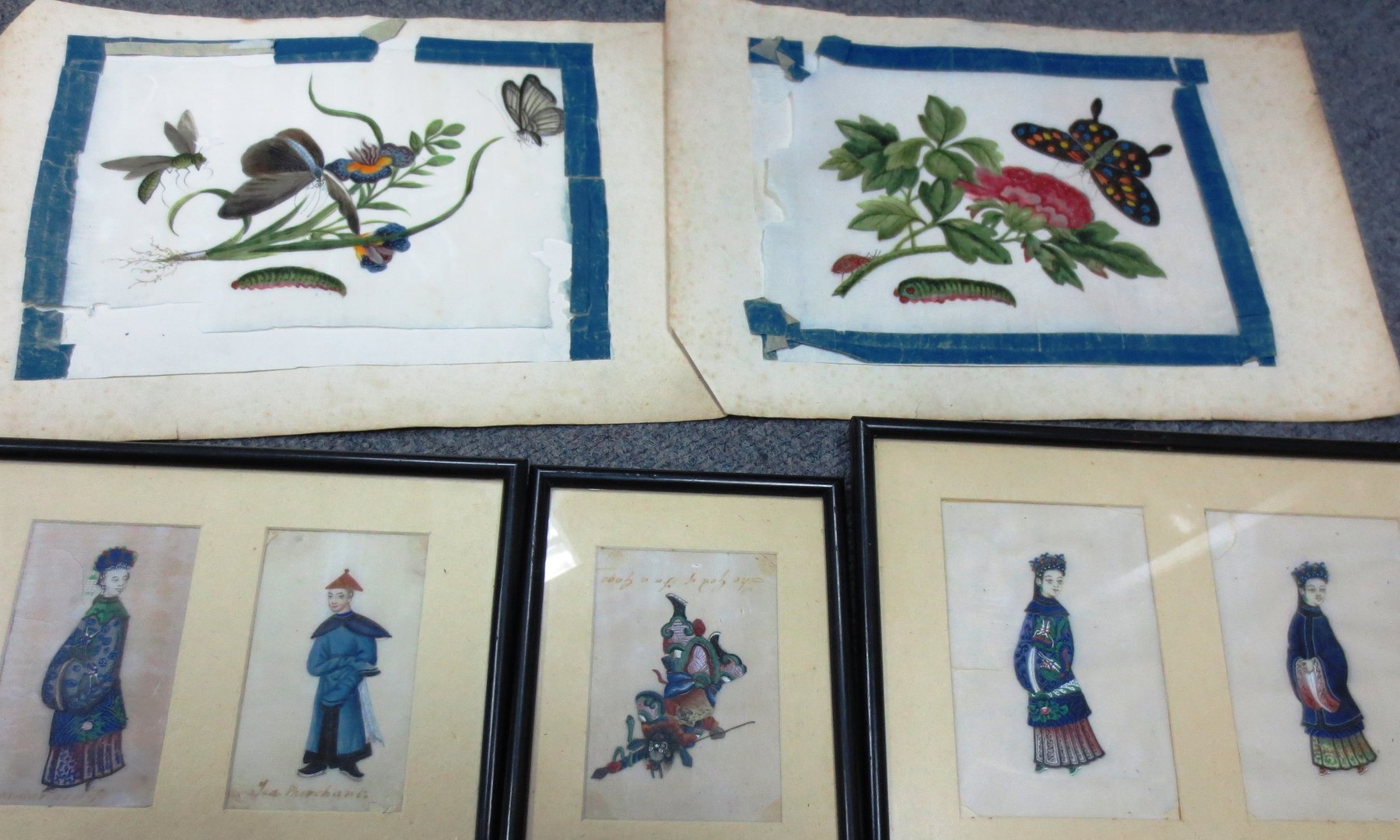 Appraisal: Five rice paper drawings of Oriental figures and two others