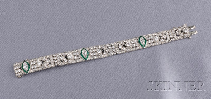 Appraisal: Art Deco Platinum and Diamond Gem-set Bracelet bezel and bead-set