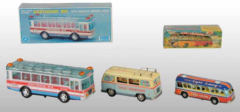 Appraisal: Lot of Tin Litho Sightseeing Bus Toys Description Japanese Working