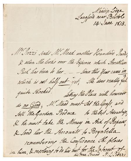 Appraisal: PIOZZI Hester Lynch Thrale - Autograph letter signed H L