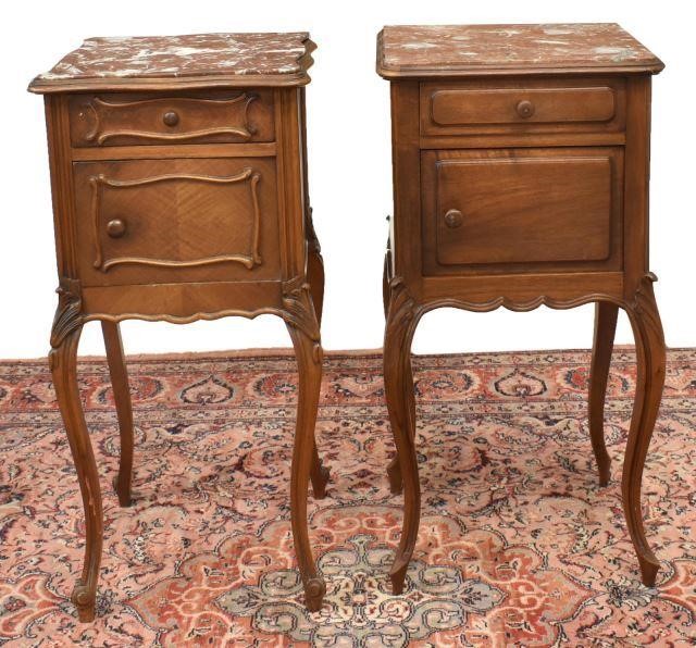 Appraisal: lot of French Louis XV style marble-top walnut nightstands late