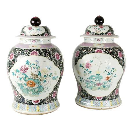 Appraisal: Pair of Chinese Famille Rose Glazed Porcelain Covered Jars Estimate