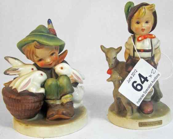 Appraisal: Goebel Hummel Figures Playtime Boy with Rabbits and Little Goat