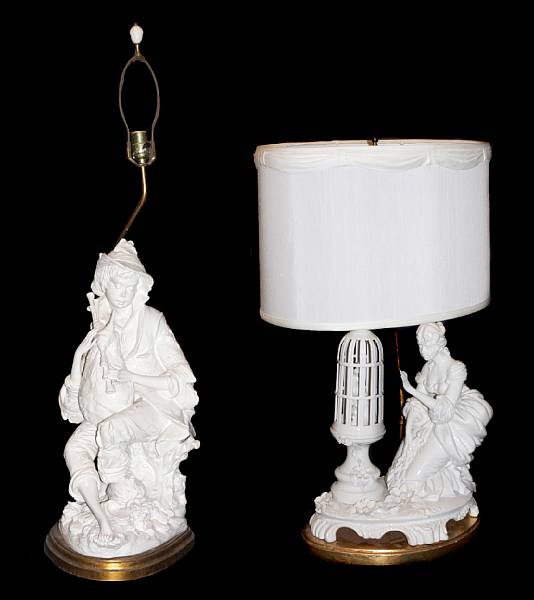 Appraisal: A porcelain based figural table lamp together with a blanc-de-chine