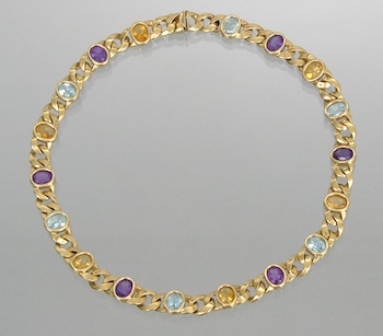 Appraisal: A Curb-Link Gold Necklace with Gemstones A heavy k yellow